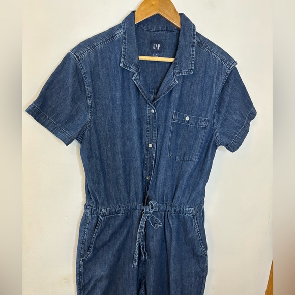 GAP Vintage One Piece Short Sleeve Denim Tie Waist Pantsuit - Picture 2 of 11